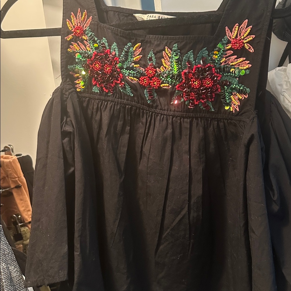 Zara Black Dress with Colorful Embroidery